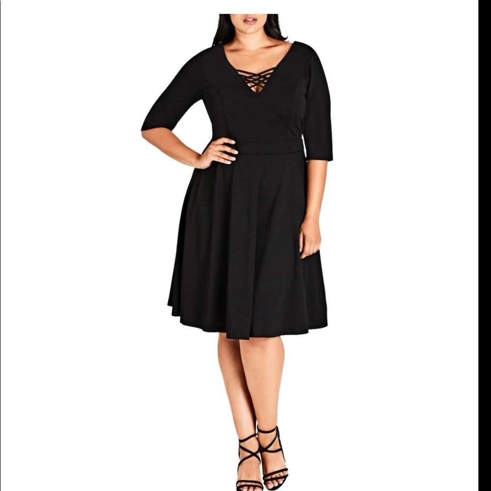 City Chic Black skater dress with cross cross front XS